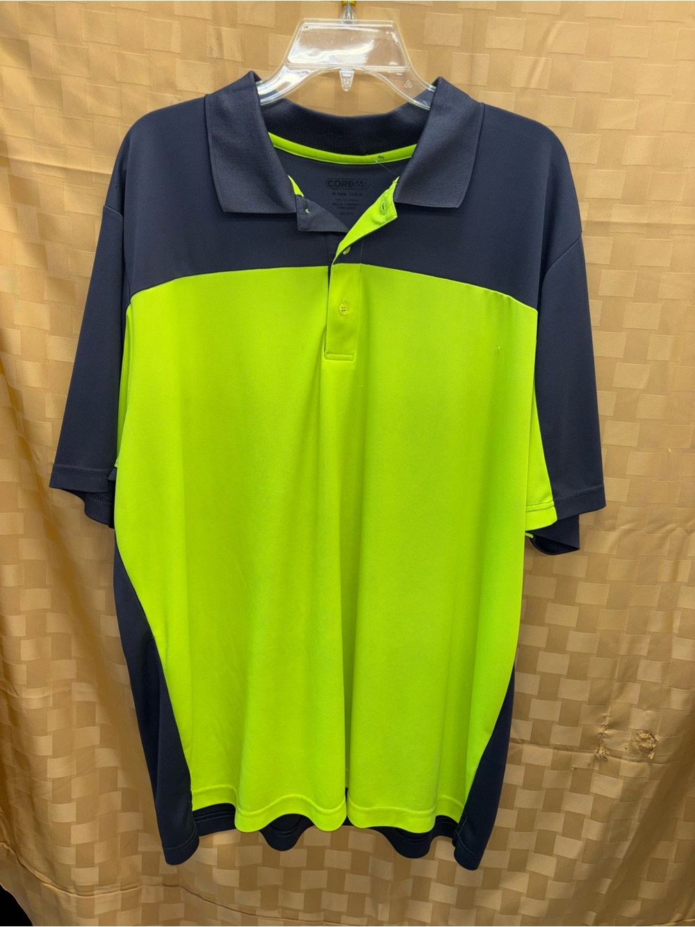 Men's Two-Tone Neon Green and Navy Performance Polo